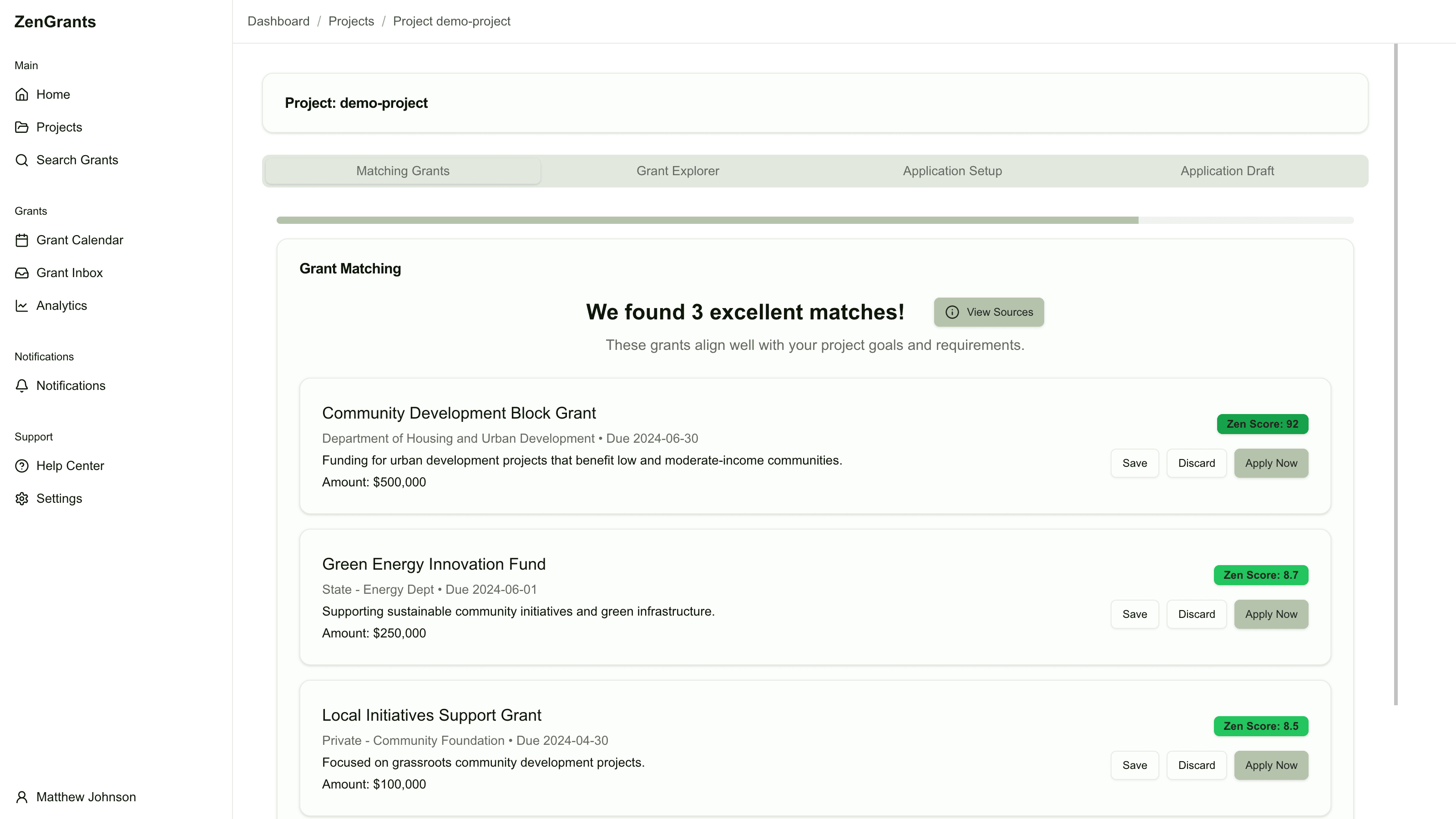 Screenshot of Grants Data